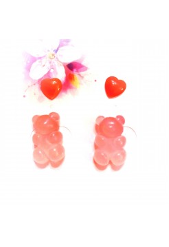 Набор бижутерии: серьги пуссеты "Сердечки" красные + "Мишки" розовые