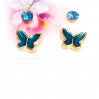 Набор бижутерии: серьги пуссеты "Бабочки" под золото + "Кристаллы" изумрудные 