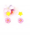 Набор бижутерии: серьги пуссеты "Звездочки" желтые + "Цветочки" розовые